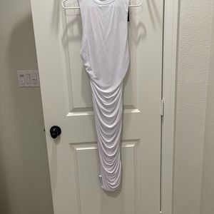 Fashion nova white ruched high neck body on dress NWT